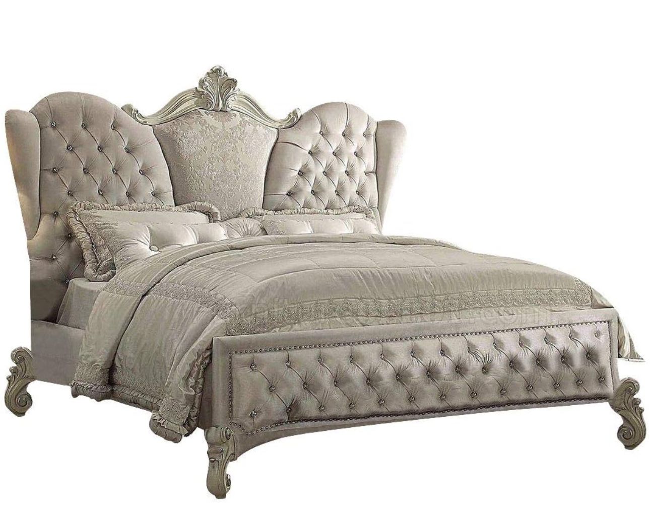 Acme Versailles Bedroom Set 7 Piece Ivory Velvet