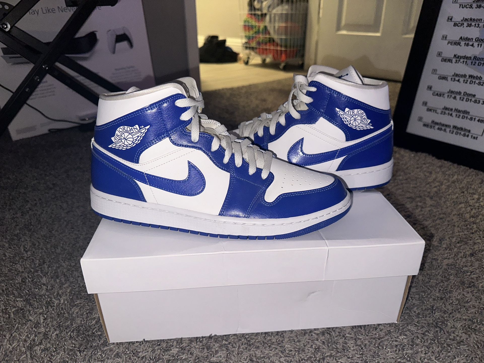 Jordan 1 Mid’s, Kentucky Blue, Wmms Size 12, Men’s size 11