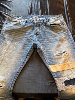 Cult Of Individuality Men's Distressed Patched Jeans Paint Splatter 40x34