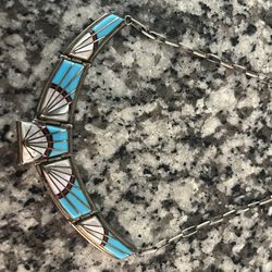 Gorgeous, authentic Zuni sterling silver stone necklace