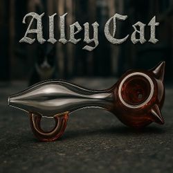 Alley Cat Glass Smoking Pipe with EVA Zipper Case and Cleaning Kit