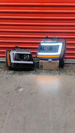 LED DRL and projector headlights with sequential turn signals for Chevy Tahoe 2007-2014