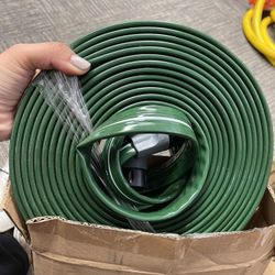 50 FT Flat Sprinkler Hose for Lawn Watering Garden Soaker hose with holes, Heavy Duty Lightweight No-Kink Water Hose with Stakes, Irrigation Hose, Gre