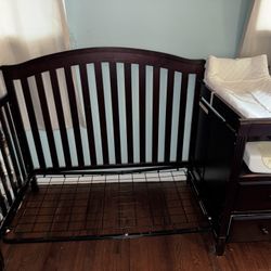 Dark Wood Baby Crib With Changing Table