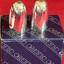 NEW CALEGARO SILVER PLATE SALT & PEPPER SHAKERS - Made In ITALY - The ONLY 1 You Can Find 