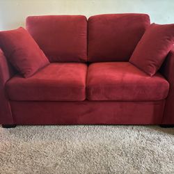 Pristine Ruby Red Loveseat / Small Couch