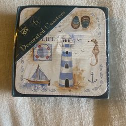 Six Decorated Coasters, New Inbox, Nautical Theme