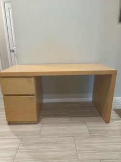 Beige wood desk ,