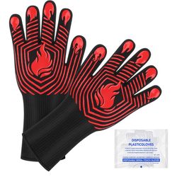 BBQ Gloves, 1472°F Heat Resistant Gloves Fireproof Mitts, Grilling Gloves Silicone Non-Slip Washable Oven Glove, Kitchen Glove for Barbecue, Grilling,