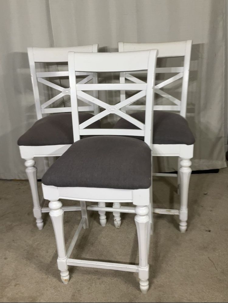 3 White 24” High Bar Chairs Stools