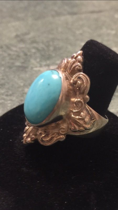 Vintage pti .925 nepal silver ladies ring with turquoise stone - size 8 1/4