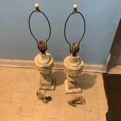 Antique Large Marble Alabaster Lamp pair