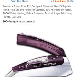 Rowenta Travel Iron, Pro Compact Stainless Steel Soleplate Hand Held Steamer Iron for Clothes, 200 Microsteam Holes, 1000 Watts Ironing, Fabric Steame