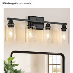 4 Light Black Wall Lamp with Clear Glass