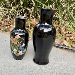 Pair of black decorative oriental vases 