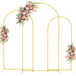 Fomcet Metal Arch Backdrop Stand Set Of 3 Gold Wedding Arch Stand 7.2FT & 6.6FT & 6FT Arched Backdrop Frame For Birthday Party Baby Shower Graduation 