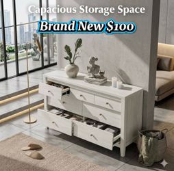 White Wood Dresser with 6 Drawers