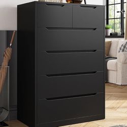 Black Dresser with 6 Wood Drawers