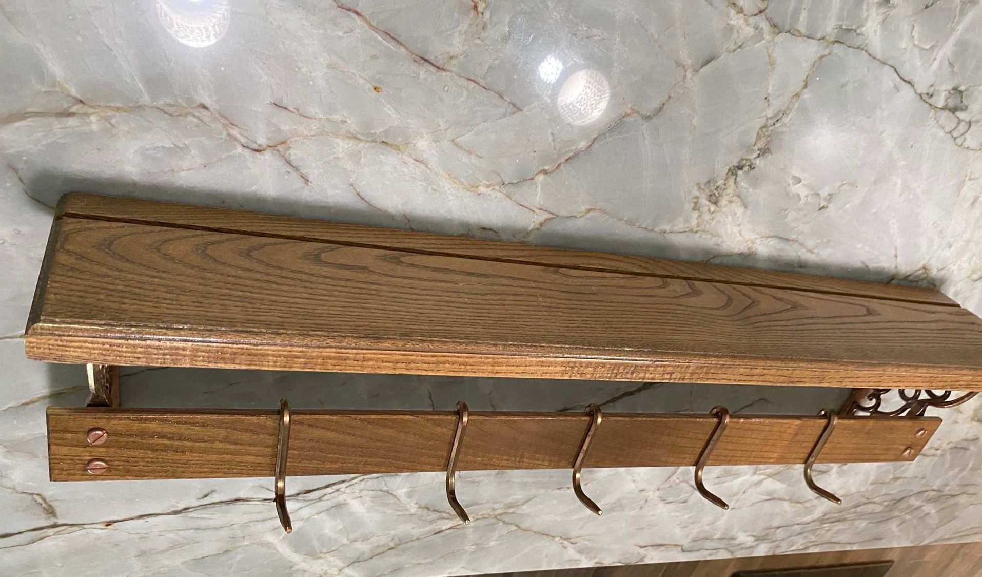 Oak And Copper Wall Pot Rack