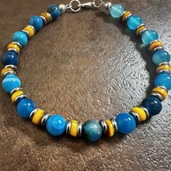 Blue and Yellow Agate Beaded Bracelet