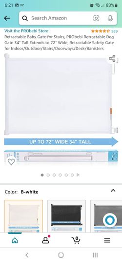 Retractable Baby Gate for Stairs, PRObebi Retractable Dog Gate 34" Tall Extends to 72" Wide, Retractable Safety Gate for Indoor/Outdoor/Stairs/Doorway