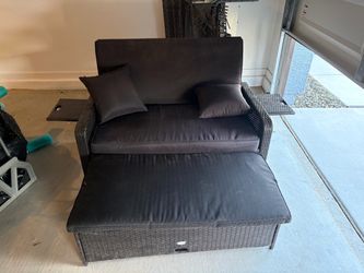 Outdoor Wicker Loveseat with Ottoman and Side Tables