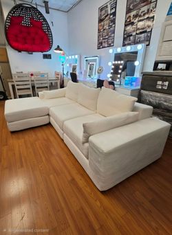 ☠️ Sectional, Three Person Seat+Foot Pedal, White Color,  Textured Fabic, New.
