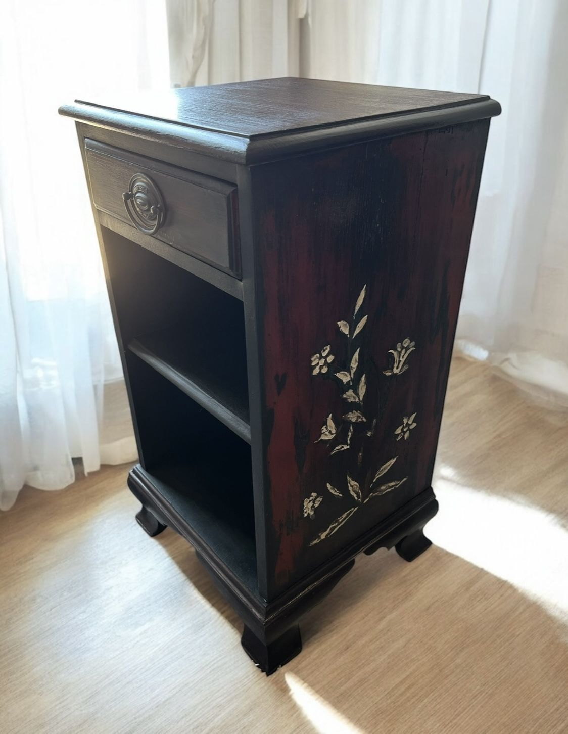 Antique Accent Table With Floral Design Refurbished Like New