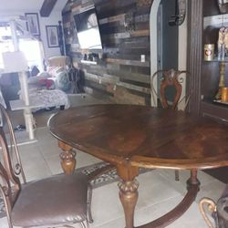 Solid Wood Dining Table & Two Metal Design Chairs