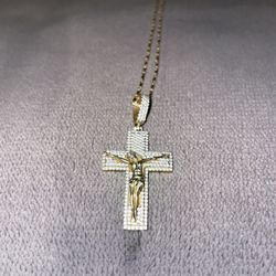 24k Gold Cross W/ White Diamonds