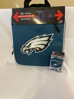 Philadelphia Eagles duffle bag and playing cards