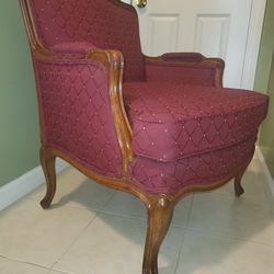Beautiful Antique Burgundy French Louis XV Style Bergere Chair.  Serious Inquiries Please! Delivery Available!