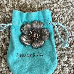 Tiffany Signed Flower Brooch 