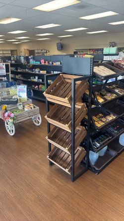Rustic Wooden Produce Display Rack – $40