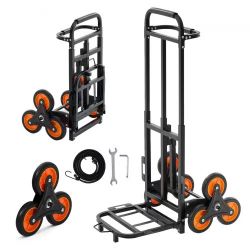 196*Stair Climbing Cart, 220 lbs Stair-Climbing Capacity, Heavy-Duty Folding Trolley Cart with Telescoping Handle, 6 Wheels and 2 Bungee Cords, Stair 