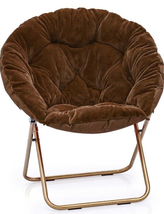 MoNiBloom Round Folding Faux Fur Saucer Chair for Bedroom Living Room Dorm Garden Courtyard Foldable Metal Frame Oversized Large Comfy Furry Padded
