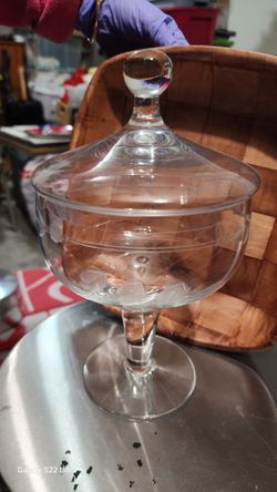 Antique Vintage Tuscany hand blown crystal 6" x 12" dish
with lid