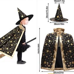 Kids Halloween Star Cloak Hat Cosplay Broom Props Wizard Flying Broom Stick

