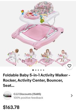 Foldable Baby 5-in-1 Activity Walker - Rocker, Activity Center, Bouncer, Seat Walker, Push Walker - Adjustable Speed Rear Wheels and Height Toys Ages