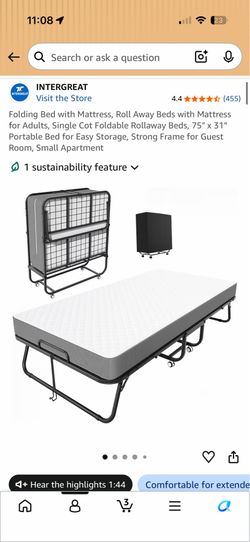 Roll Away Bed with Mattress 75” x 31”