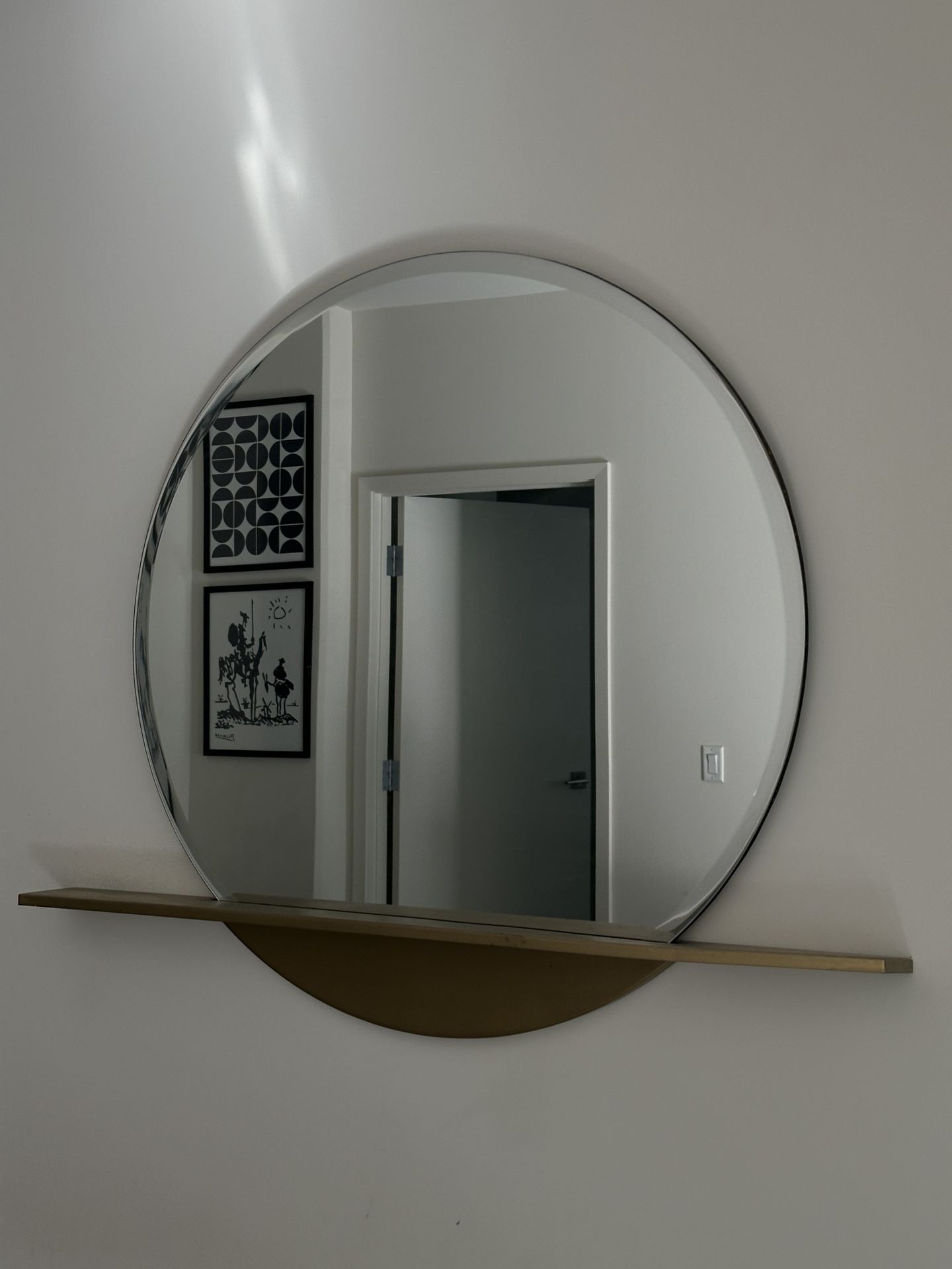 CB2 Perch Round Mirror With Shelf 36"