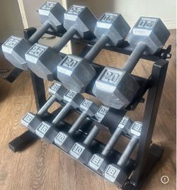 In NEW Condition Set Of Cast Iron Hex Dumbbells 8s, 10s, 15s 20s  And  25s. Total: 156 lbs [ RACK NOT INCLUDED]
