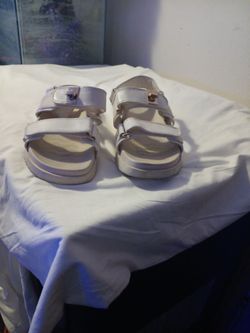 White Strappy Sandals with Buckle Detail