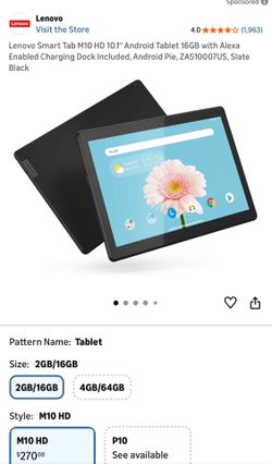 Lenovo Smart Tab M10 HD 10.1" Android Tablet 16GB with Alexa Enabled Charging Dock Included, Android Pie, ZA510007US, Slate Black