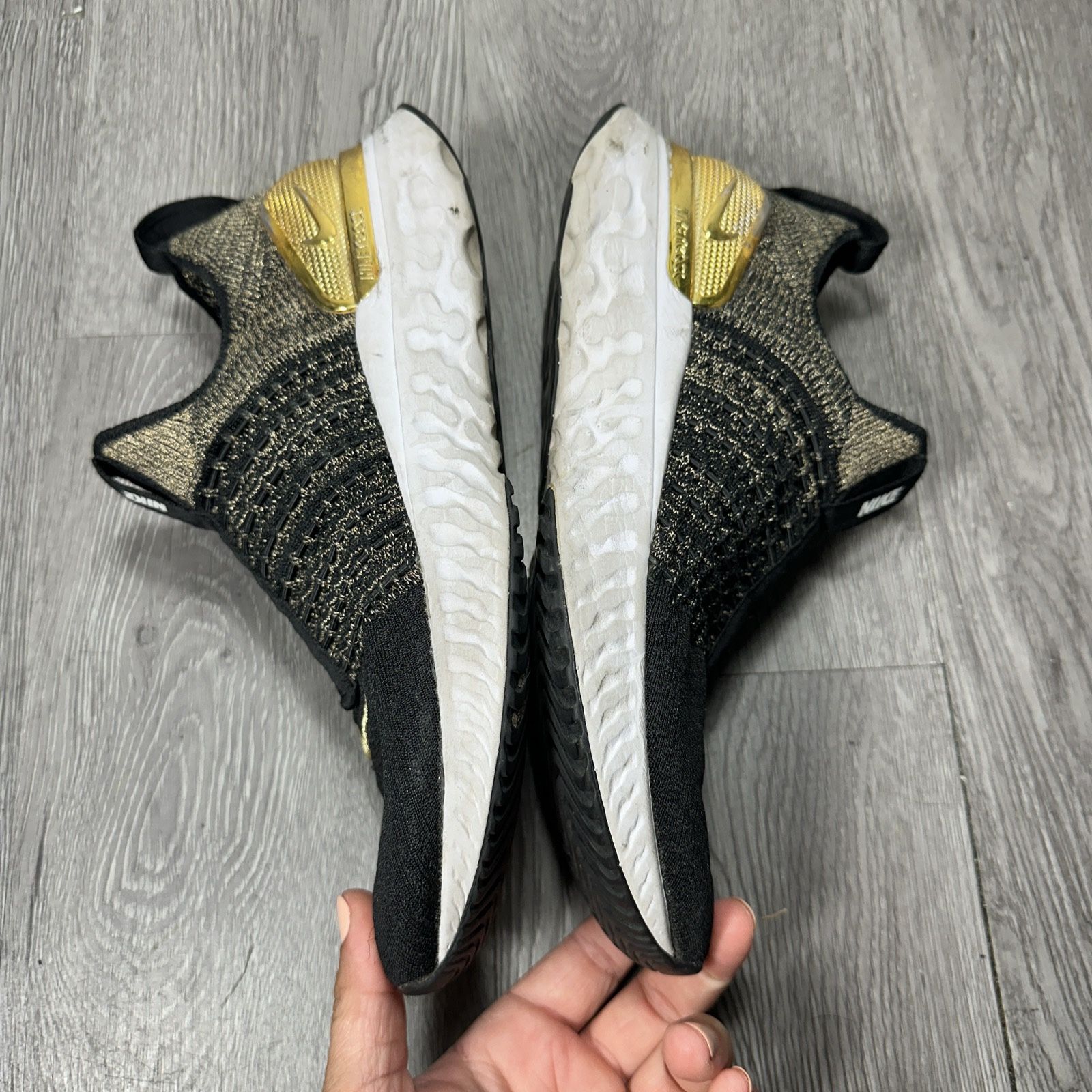 Nike React Phantom Run Flyknit Premium Black Metallic Gold Shoes