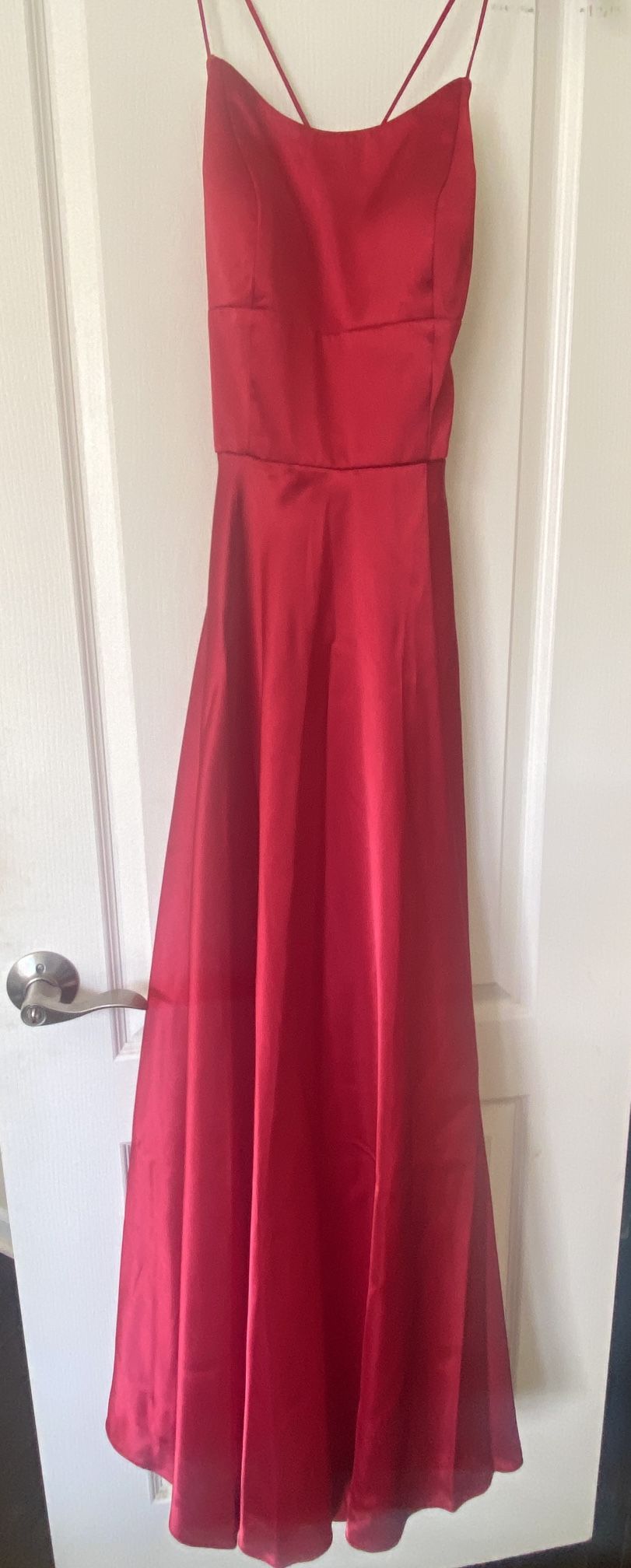 Betsy & Adam Red Satin Backless  Dress Size 0