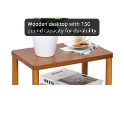 2 GERYMU Rattan End Table with Solid Wood Shelf,