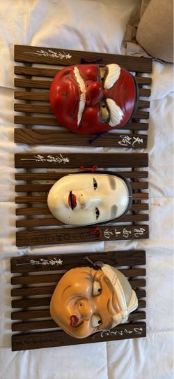 Japanese Decorative Mask Wall Art – Set of 3