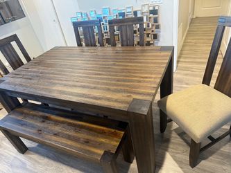 Natural Wood Extendable Dining Table Set – Table, 4 Chairs & Bench