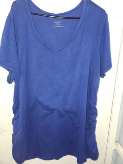 Motherhood Maternity Blue Side-Ruched V-Neck Tee (Size 3X)